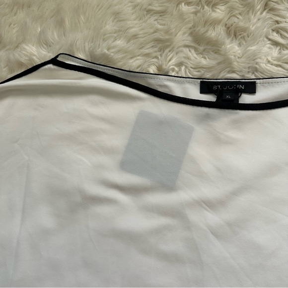 St. John Top Boatneck Short Sleeve Blouse White Black Trim Sz XL NWT New - Picture 4 of 8